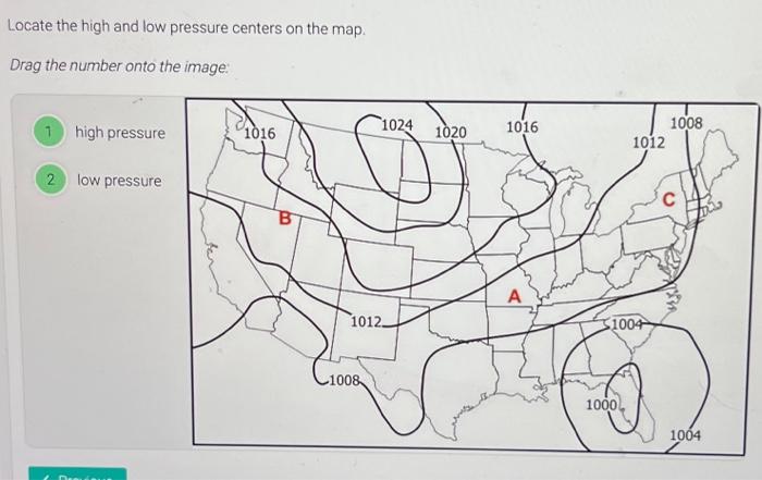 Solved Locate the high and low pressure centers on the map. | Chegg.com