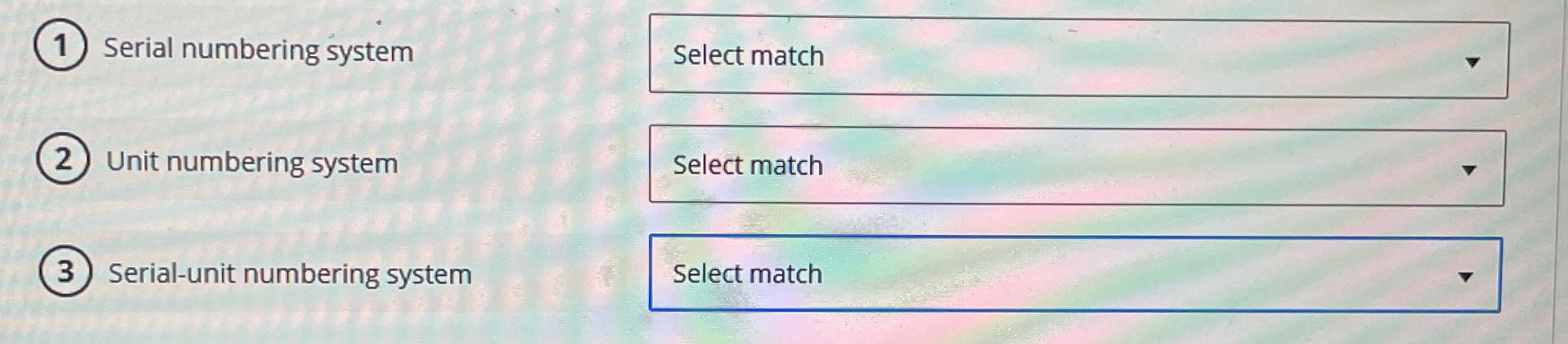 Solved (1) ﻿Serial numbering systemSelect matchUnit | Chegg.com