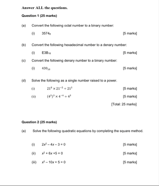 Solved Answer ALL the questions.Question 1 (25 ﻿marks)(a) | Chegg.com