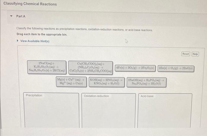 Solved Classify The Following Reactions As Precipitation | Chegg.com