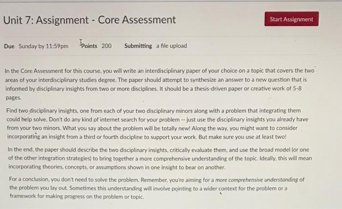 In the Core Assessment for this course, you will | Chegg.com