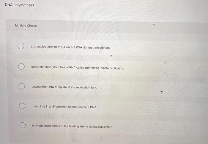 Solved DNA Polymerases Multiple Choice Add Nucleotides To | Chegg.com