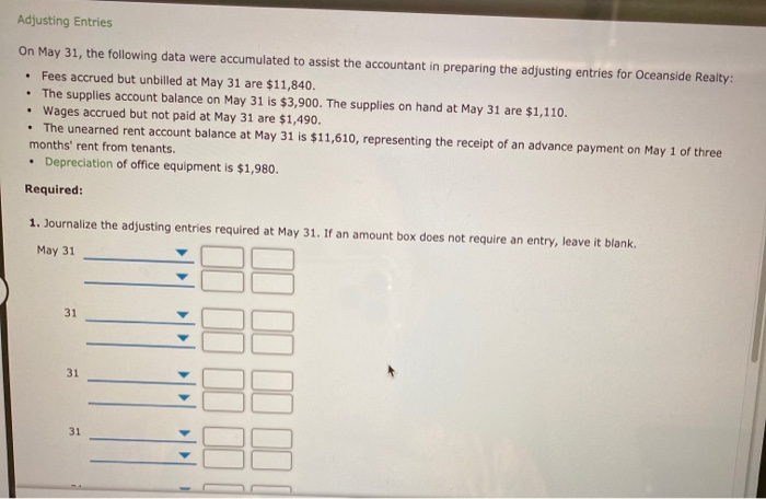 Solved Adjusting Entries . On May 31, The Following Data | Chegg.com