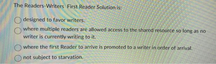 Solved The Readers-Writers First Reader Solution is: | Chegg.com