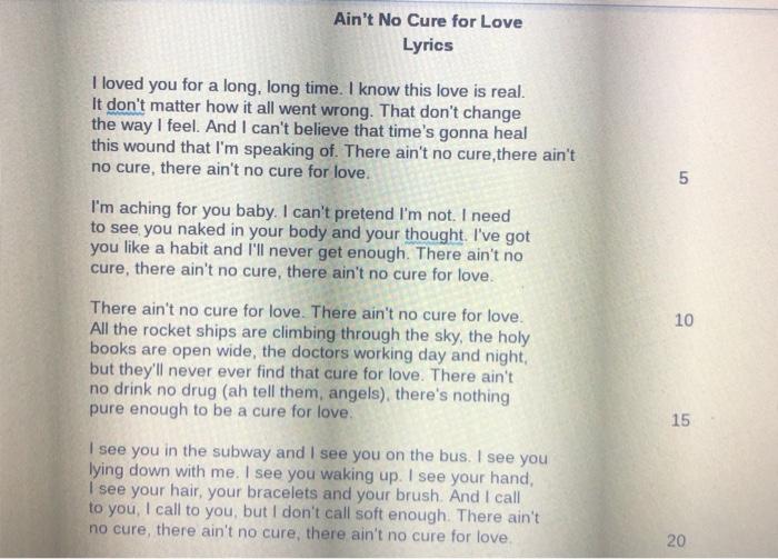 Ain T No Cure For Love Lyrics 5 I Loved You For A Chegg Com
