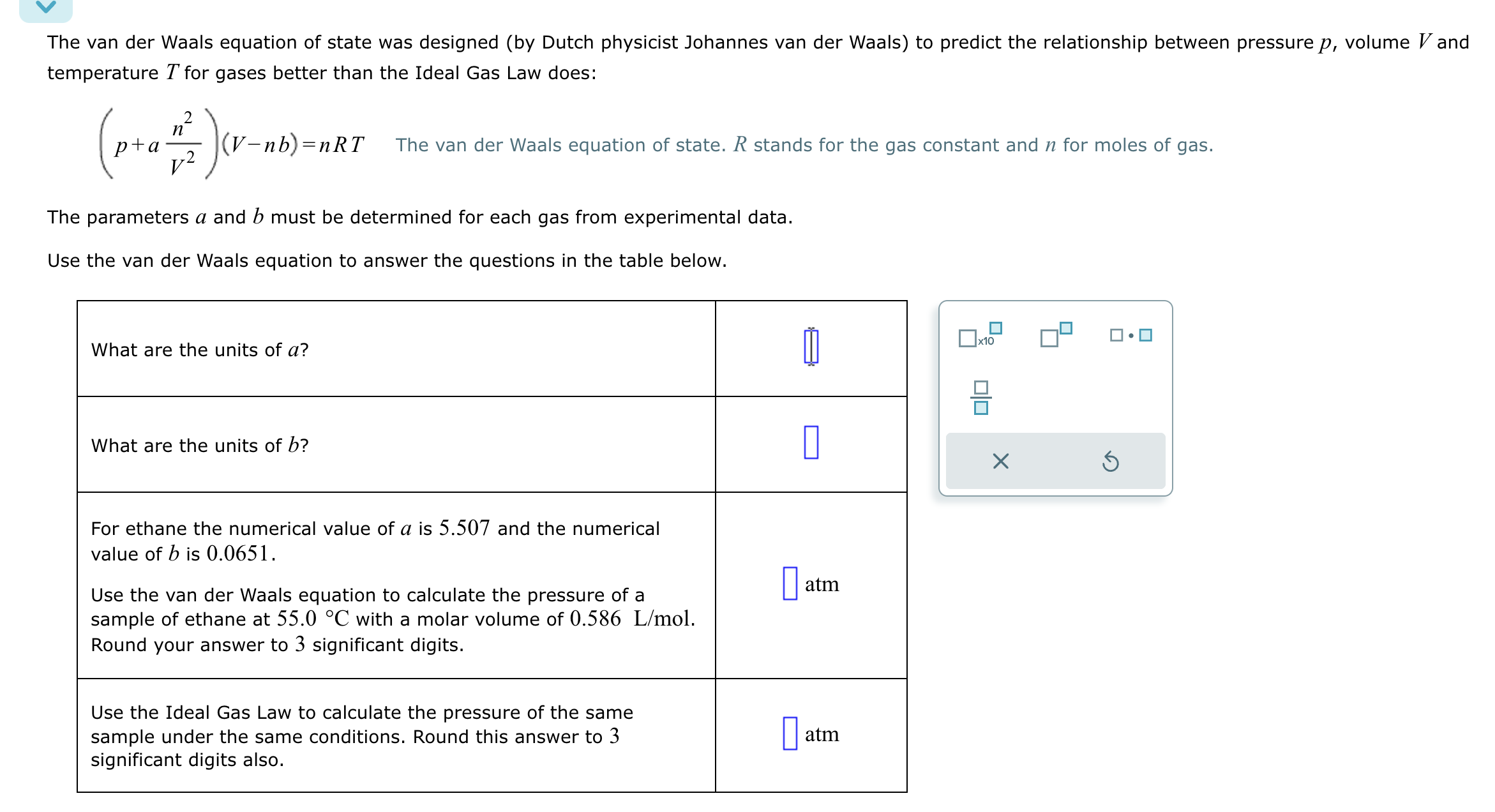 Solved The van der Waals equation of state was designed (by | Chegg.com