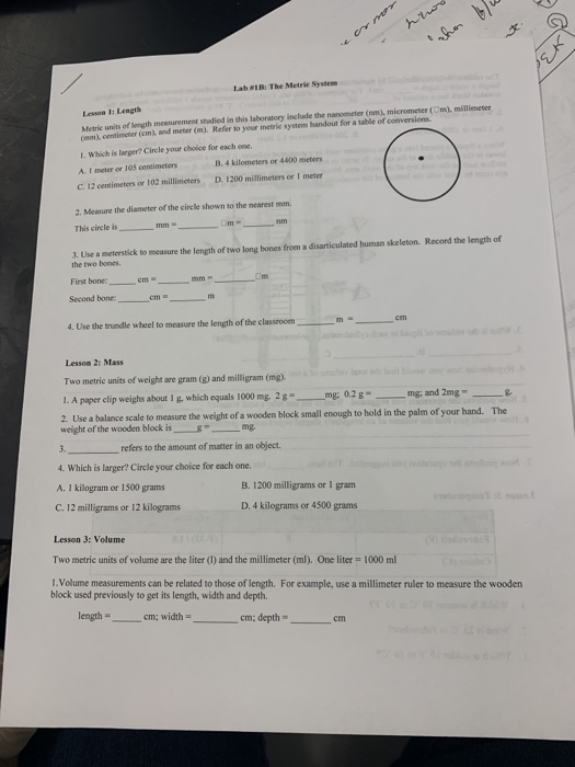 Solved The Hrod Chor Lab Nib The Metric System Leon 1 Chegg Com