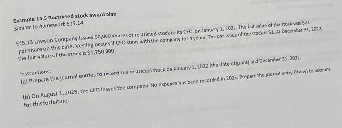 Solved Example 15.6 Restricted stock unit plan Simidor to | Chegg.com