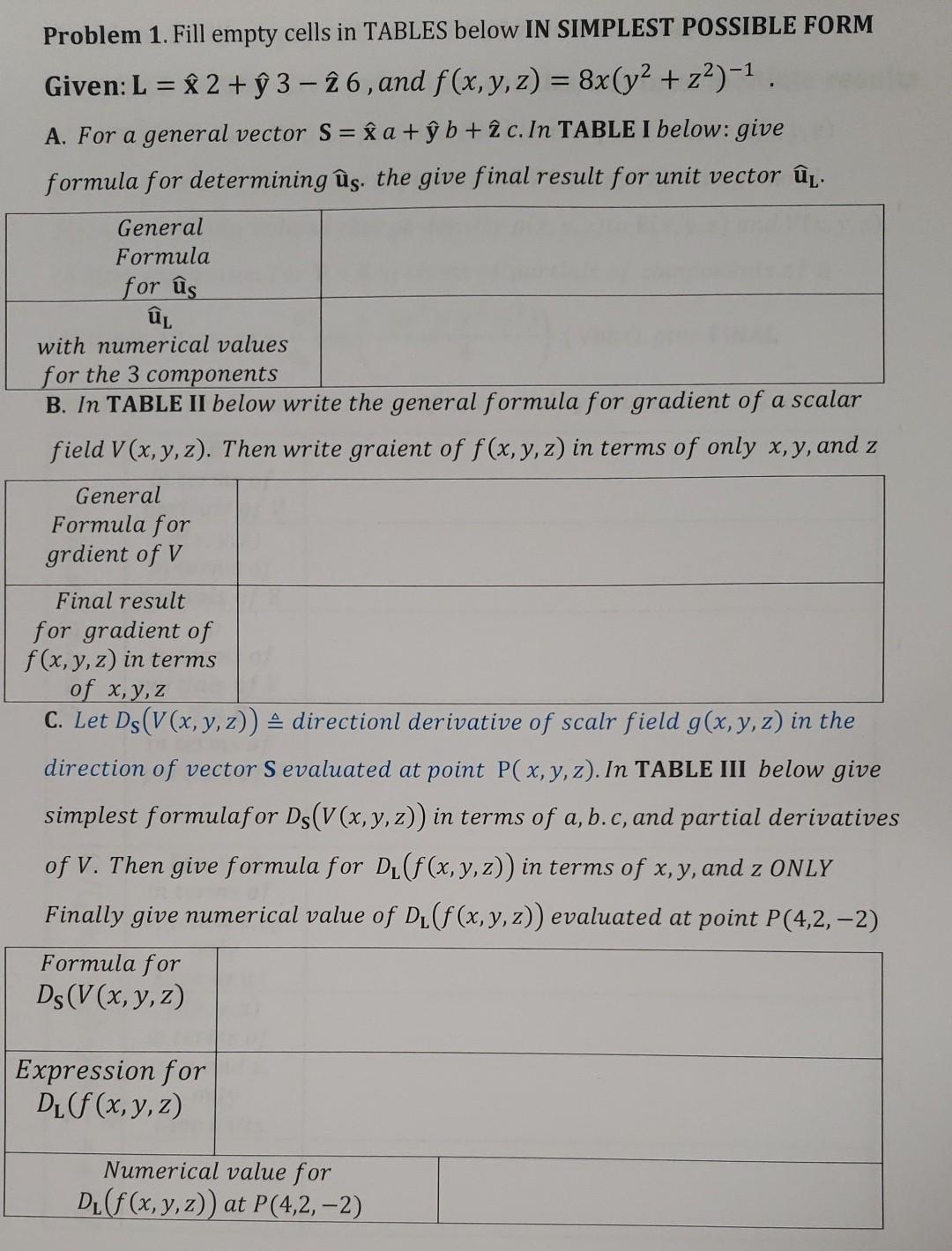 Solved Problem 1 Fill Empty Cells In Tables Below In Sim Chegg Com