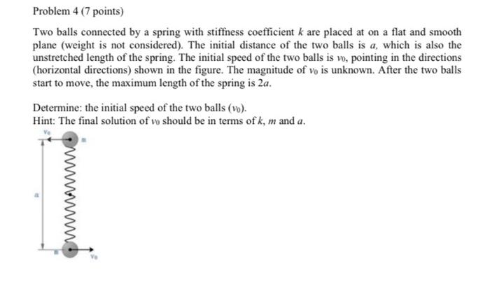 Solved Problem 4 (7 points) Two balls connected by a spring | Chegg.com