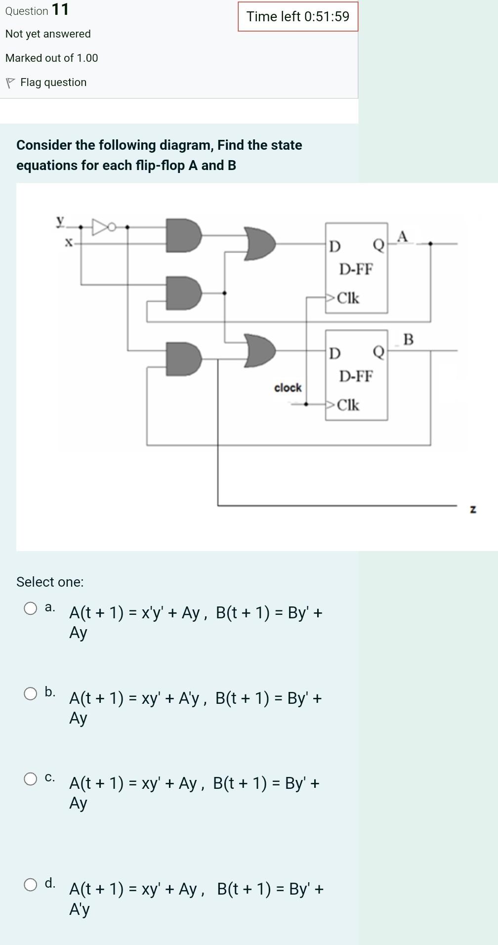 Solved Question 11 Time left 0:51:59 Not yet answered Marked | Chegg.com