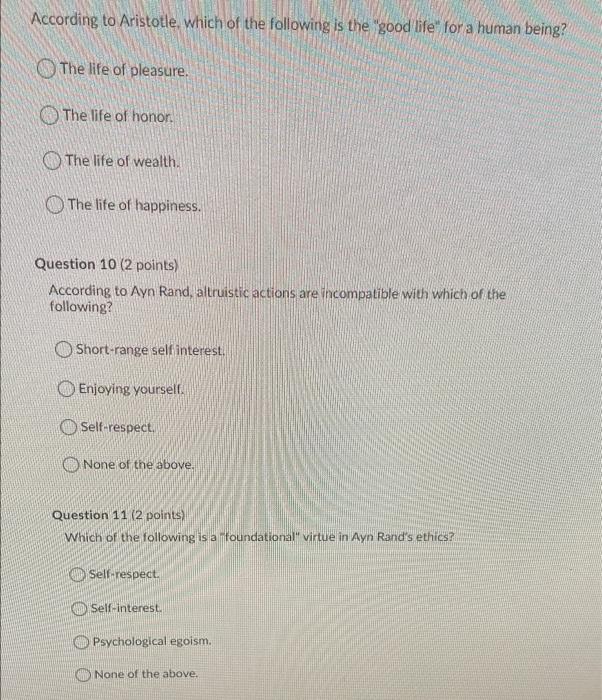 Solved According to Aristotle, which of the following is the | Chegg.com