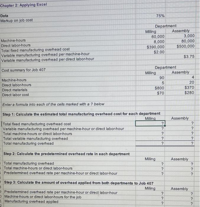 Solved Chapter 2: Applying Excel: Excel Worksheet (Part 1 of | Chegg.com