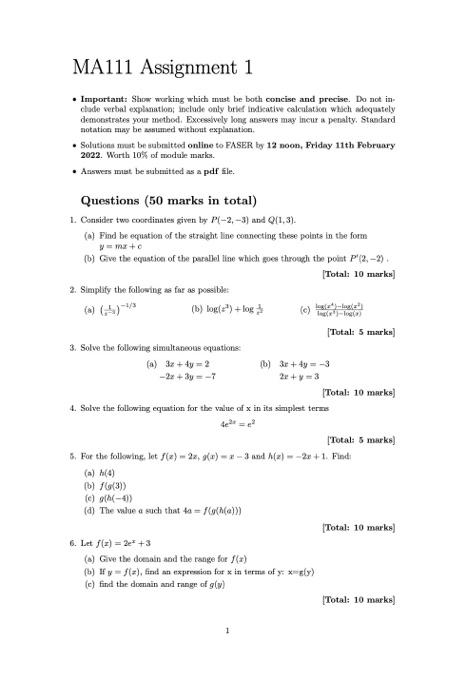 Solved MA111 Assignment 1 . Important: Show working which | Chegg.com