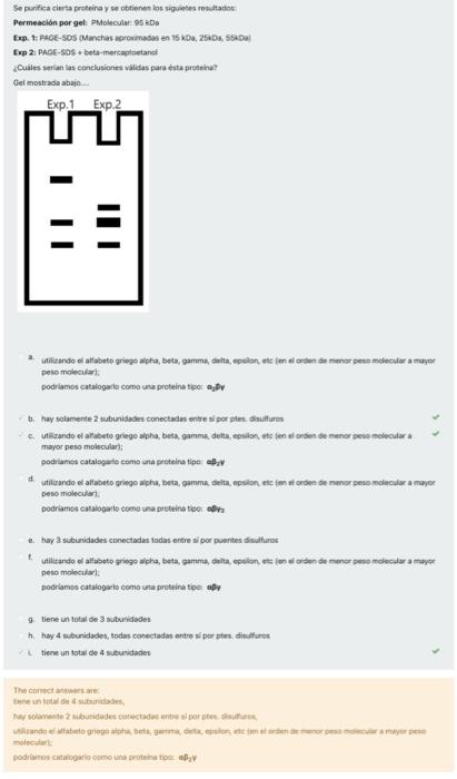 Se purifica cierta proteina y se obtionen los siguietes resittados Permeacion por gel. PMolecular: 95 kDa Top 2: Phor-sos +