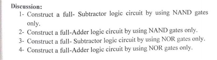 Solved Discussion: 1- Construct a full- Subtractor logic | Chegg.com