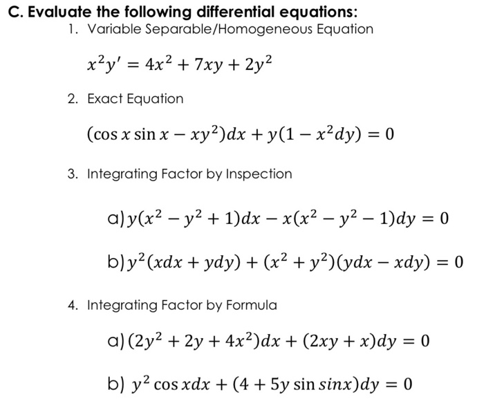 C Evaluate The Following Differential Equations 1 Chegg Com