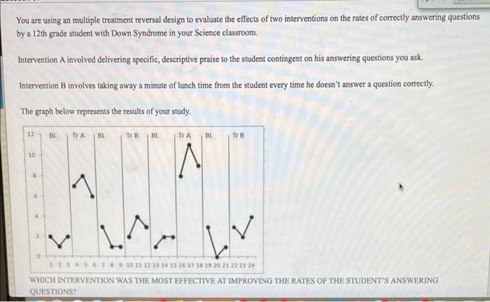Solved You are using an multiple treatment reversal design | Chegg.com