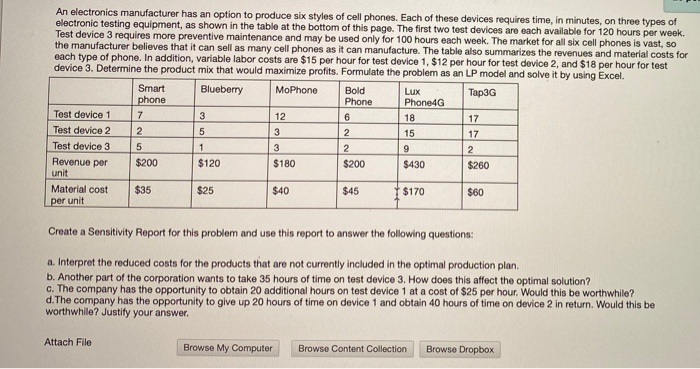 Solved An electronics manufacturer has an option to produce | Chegg.com