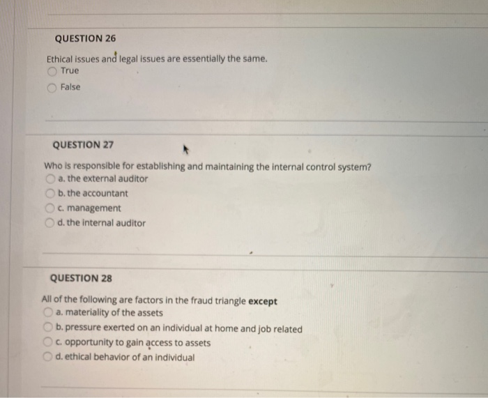 Solved QUESTION 26 Ethical issues and legal issues are | Chegg.com