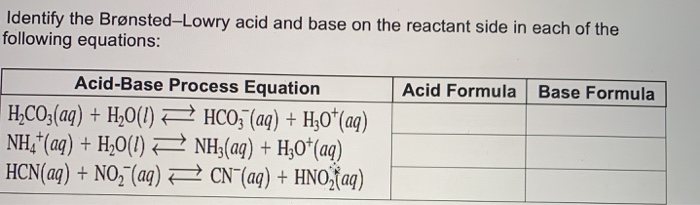 Solved Identify The Brønsted-Lowry Acid And Base On The | Chegg.com