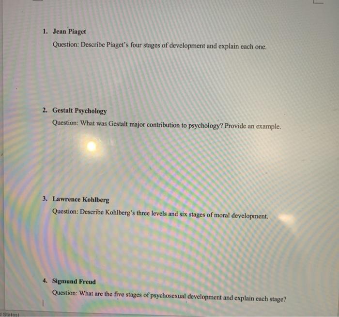 Solved L 1. Jean Piaget Question Describe Piaget s four Chegg