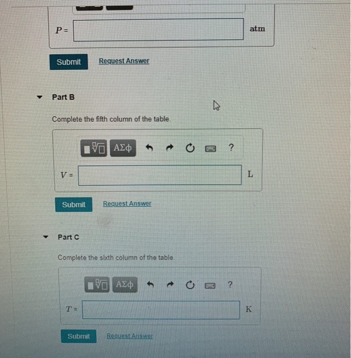 Solved Part A Use the combined gas law to complete the | Chegg.com