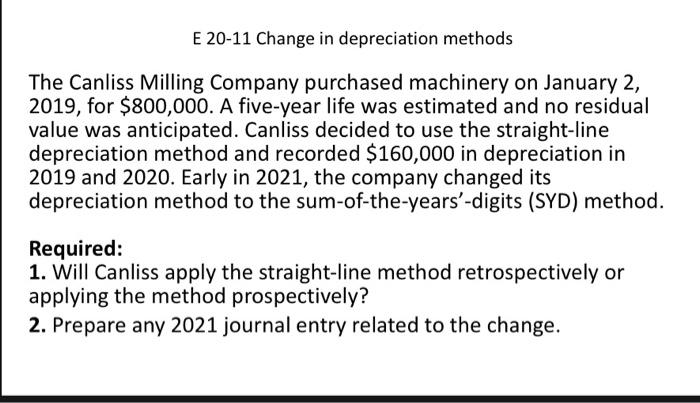 Solved E 20-11 Change in depreciation methods The Canliss | Chegg.com