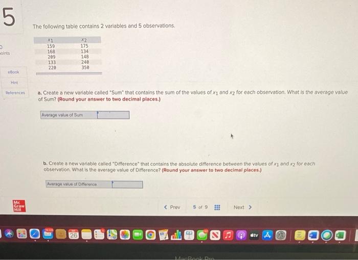 Solved 5 The following table contains 2 variables and 5 | Chegg.com