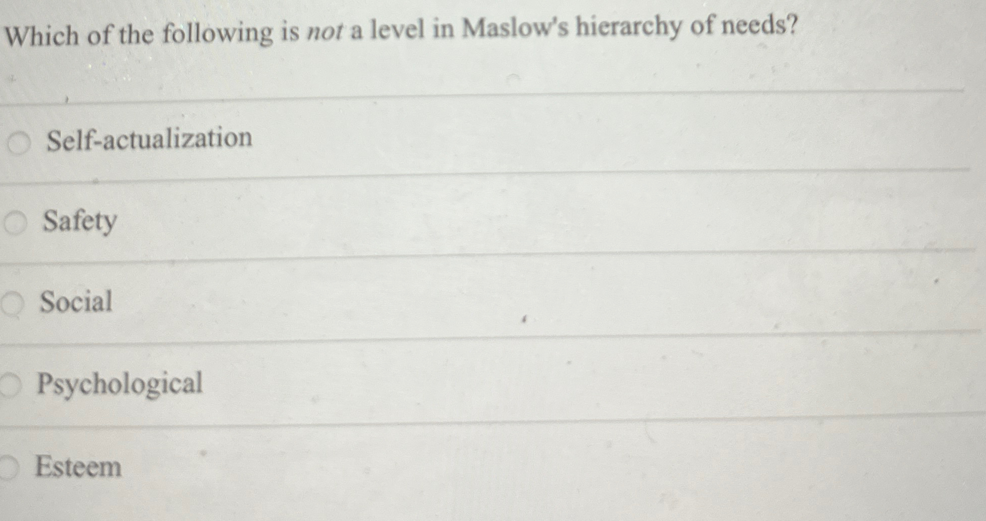 Solved Which of the following is not a level in Maslow's | Chegg.com