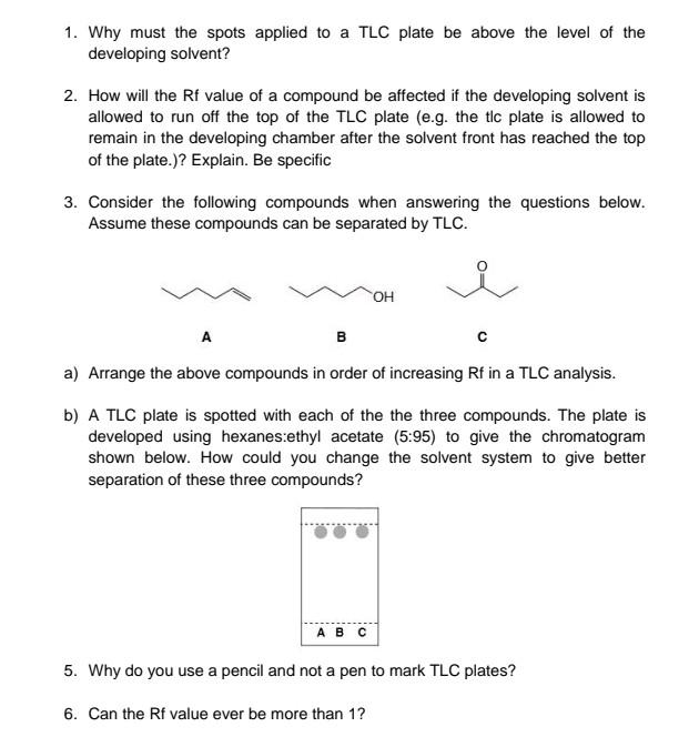 Solved 1. Why must the spots applied to a TLC plate be above