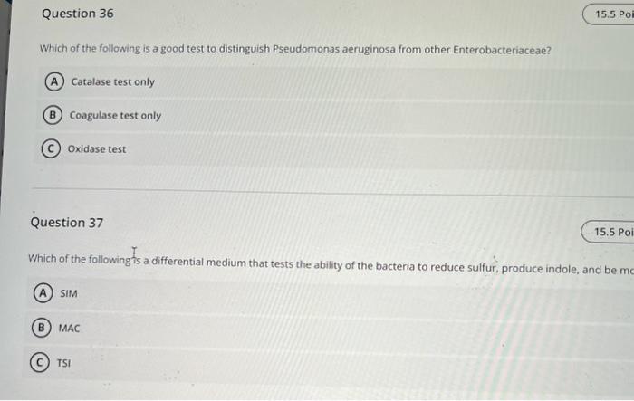 Solved Which of the following is a good test to distinguish | Chegg.com