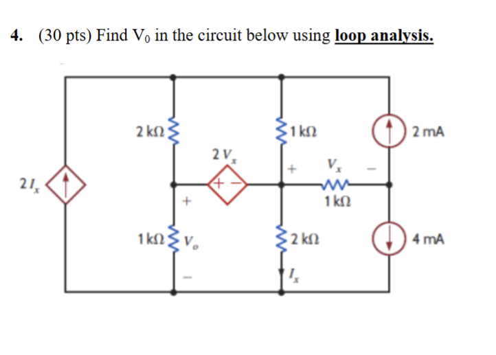 Solved ( 30 pts ) ﻿Find V0 in ﻿the circuit below using loop | Chegg.com