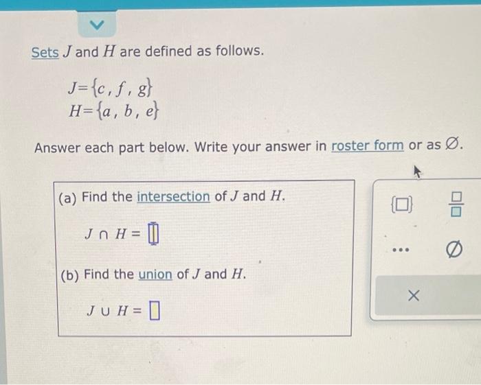 Solved Sets J and H are defined as follows. | Chegg.com