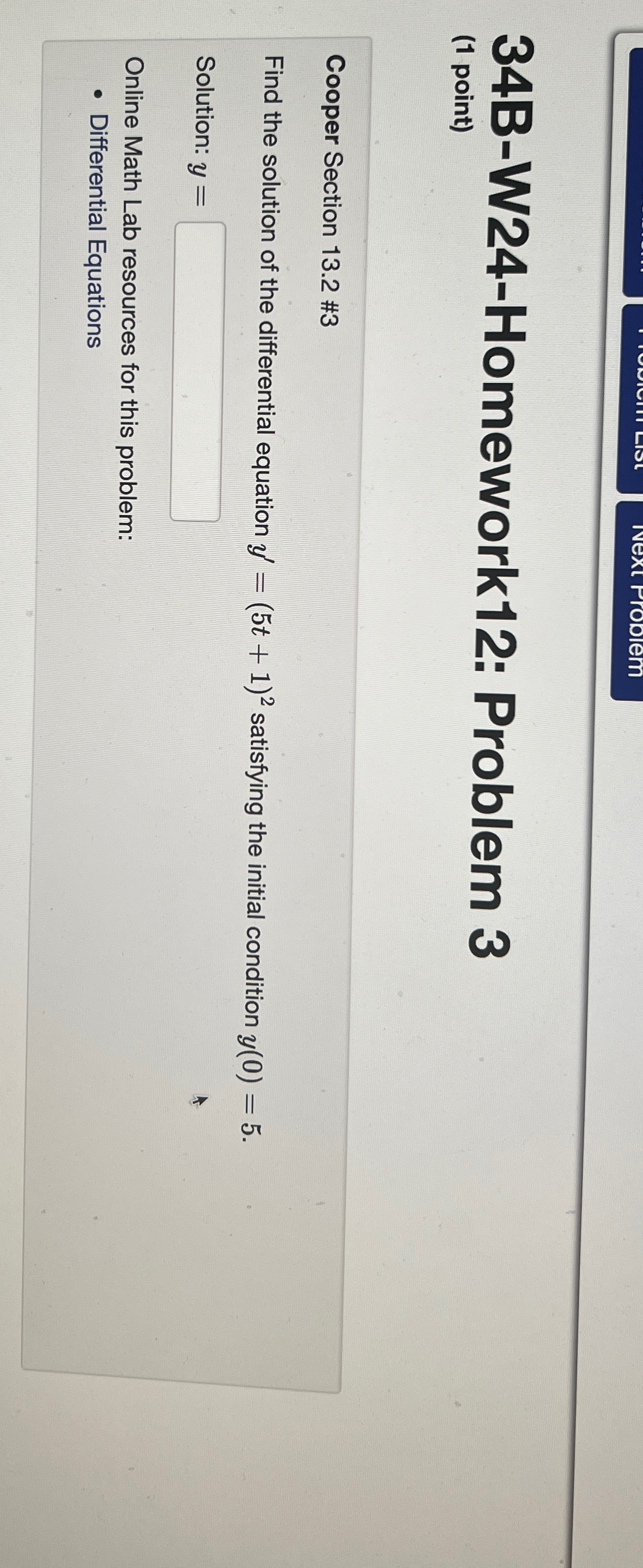 Solved 34B-W24-Homework12: Problem 3(1 ﻿point)Cooper Section | Chegg.com
