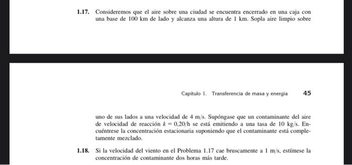 1.17. Consideremos que el aire sobre una ciudad se encuentra encerrado en una caja con una base de \( 100 \mathrm{~km} \) de