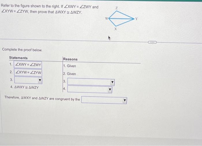 Solved Refer to the figure shown to the right. If ∠XWY=∠ZWY | Chegg.com