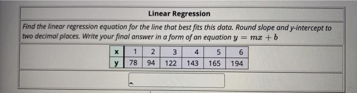 Solved Linear Regression Find The Linear Regression Equation | Chegg.com