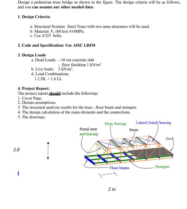 Design a pedestrian truss bridge as shown in the | Chegg.com