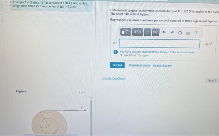 Solved The spool in (Figure 1) has a mass of 120 kg and | Chegg.com