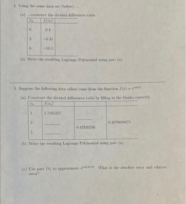 Solved 2. Using the same data set (below), ... (a) | Chegg.com image.