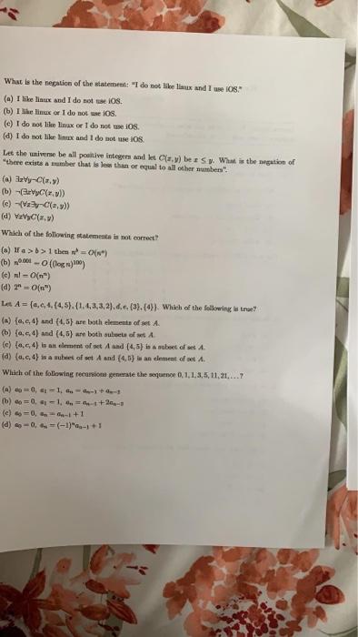 Solved What Is The Negation Of The Statement I Do Not L Chegg Com