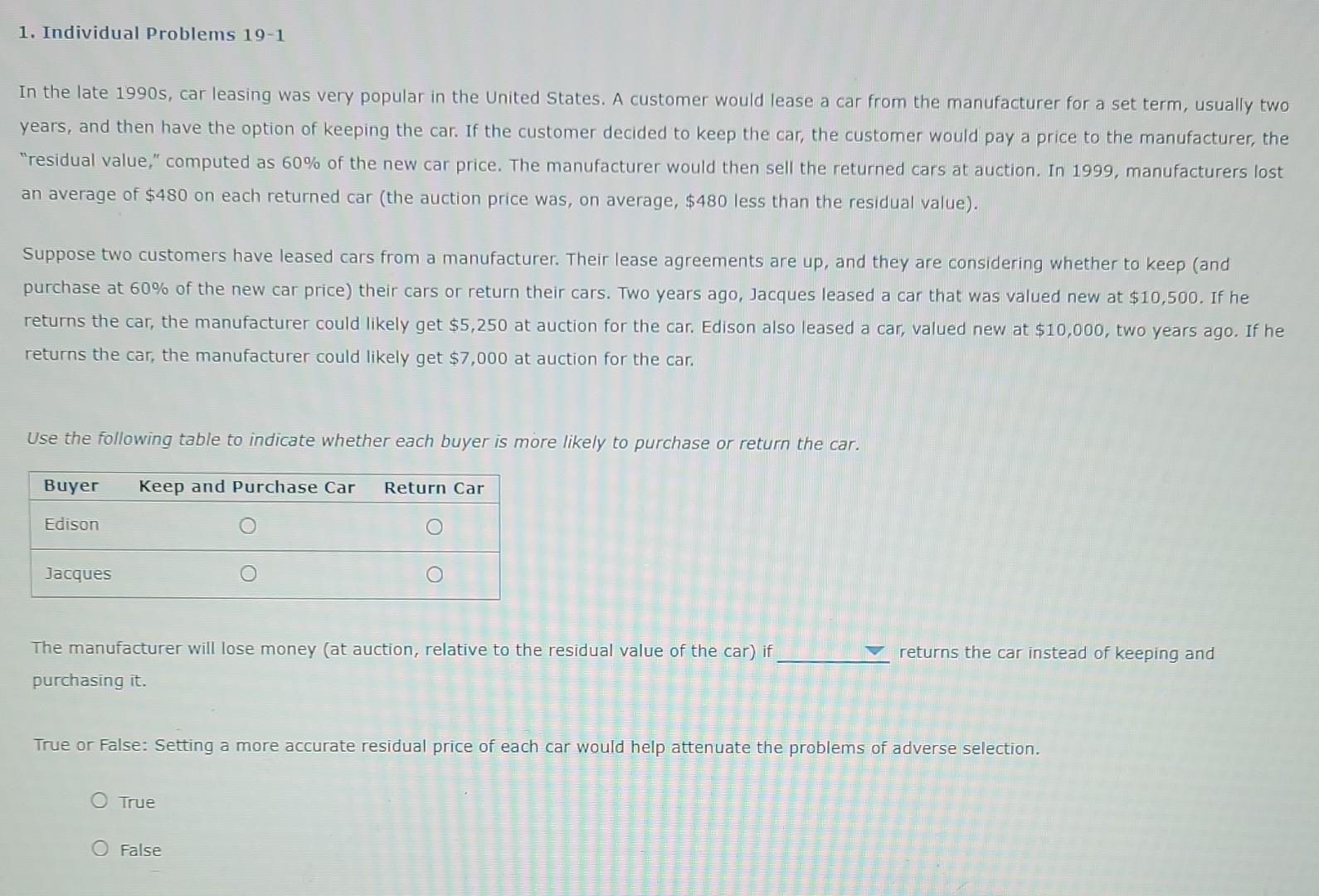 Solved 1. Individual Problems 19-1 In The Late 1990s, Car | Chegg.com