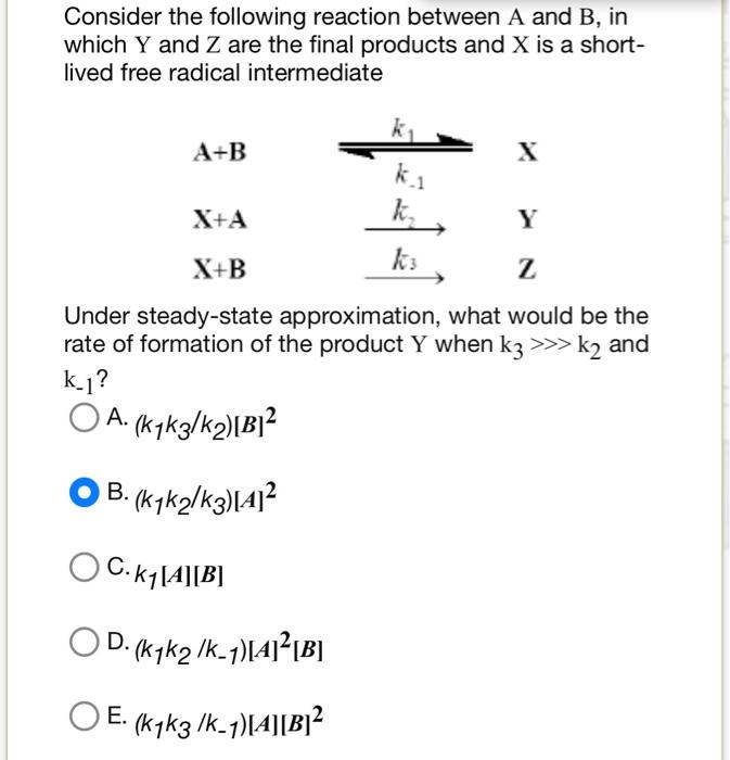 Solved Consider the following reaction between A and B, in | Chegg.com