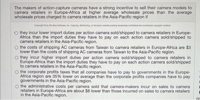 Solved The makers of action-capture cameras have a strong | Chegg.com