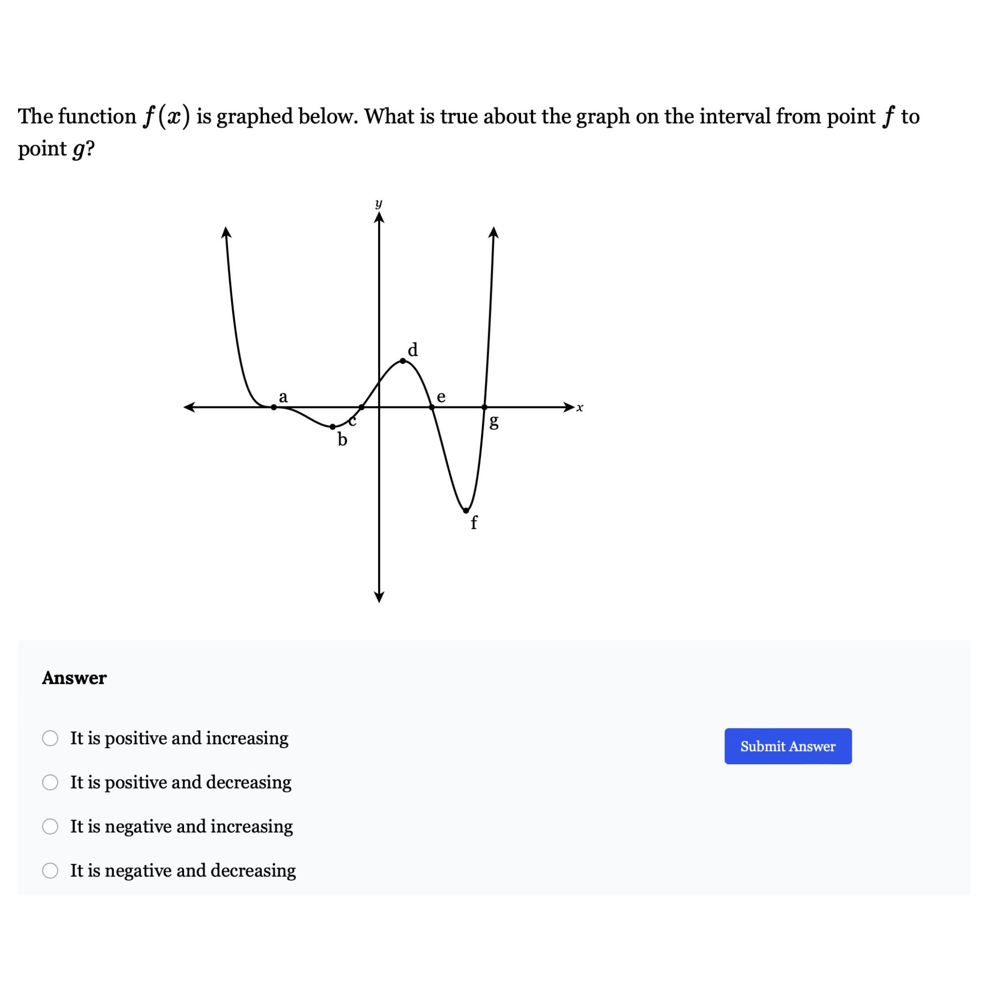 Solved The function f(x) ﻿is graphed below. What is true | Chegg.com