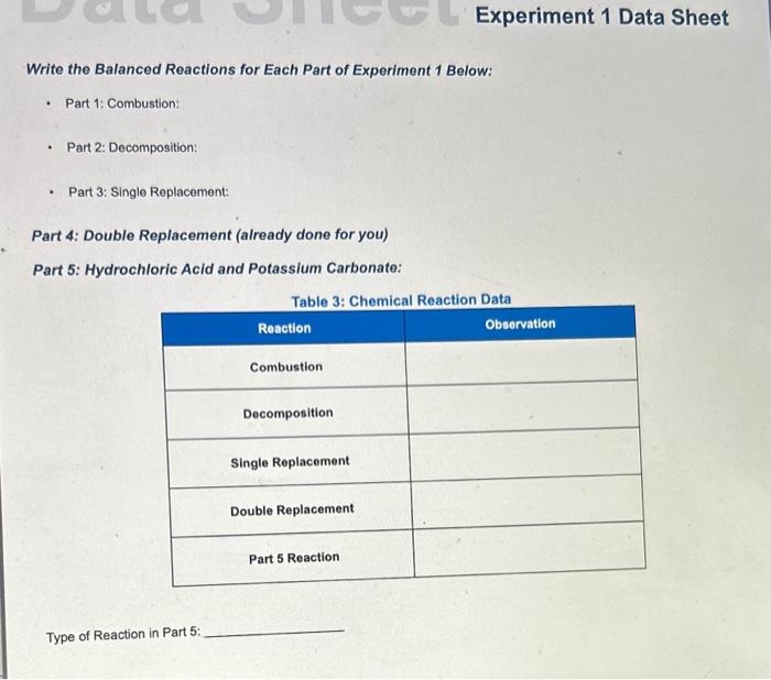 Solved this experiment, you will perform and analyze | Chegg.com