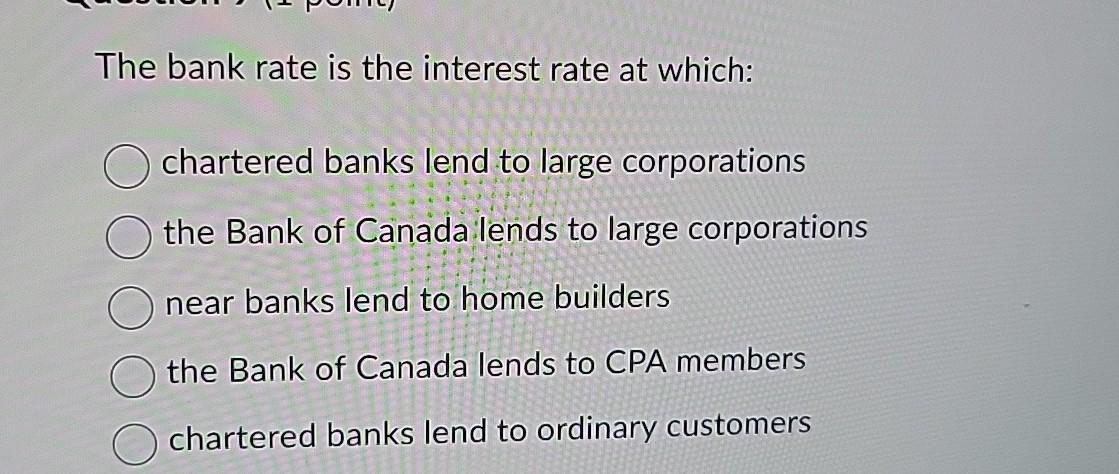 Solved The Bank Rate Is The Interest Rate At Which:chartered | Chegg.com