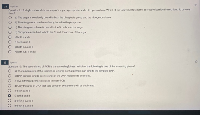 Solved 14 4 points Question 11: A single nucleotide is made | Chegg.com