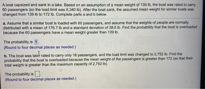 Solved A Boat Capsized And Sank In A Lake. Based On An | Chegg.com